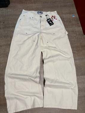 Dart Worldwide Cream Double Knee Wide Leg Carpenter Pants